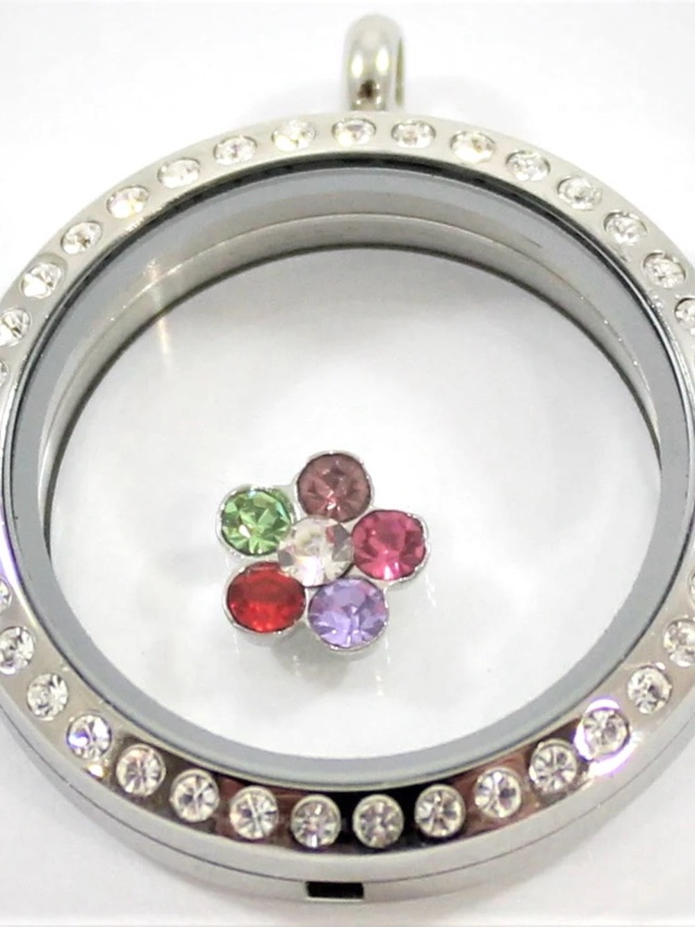 Origami Owl Silver Floating Multicolor Flower Crystals